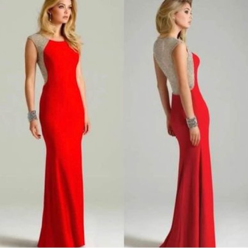 Xscape Red Beaded Prom Dress